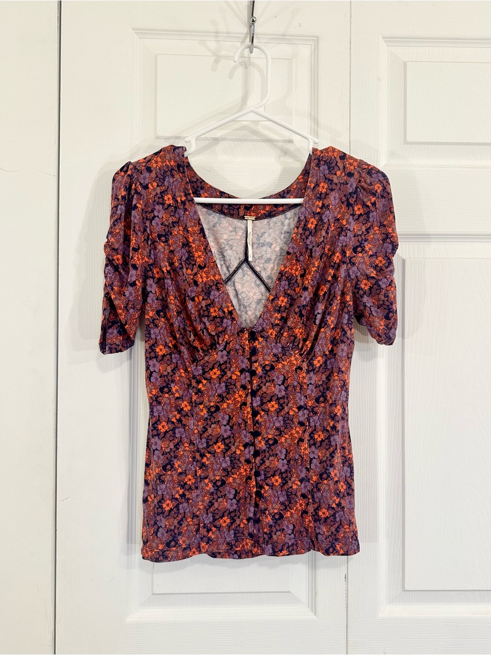 Free People Floral V-Neck Button Front Top